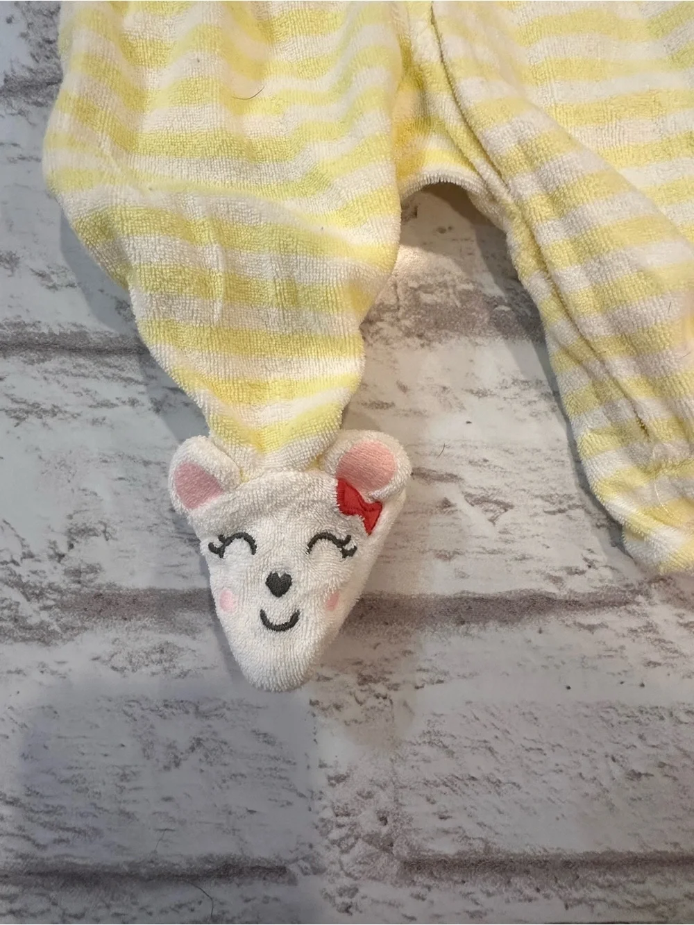 Carter’s NB Yellow Striped Plush Mouse Footed Sleeper Velour Zip Pajamas
